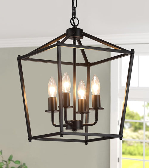 UL Listed Black Industrial 4 Light Lantern Chandelier Ceiling Light
