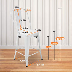 24 Inches Metal Bar Stool Set of 4 Counter Height Barstool with Back