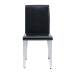 Simple and Versatile Black PU Dining Chairs with Silver Metal Legs,