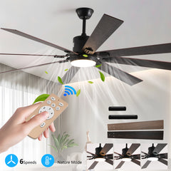 Walnut LED Ceiling Fan Light with 8 Wooden Blades, Remote Control,