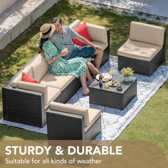 7 Pieces Outdoor Sectional Sofa Patio Furniture Sets Manual Weaving