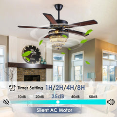 Crystal Ceiling Fan Fandelier with Lights - Modern Outdoor Fans with