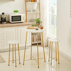 Gold Round Bistro Set: Small Bar Table & 2 Stools