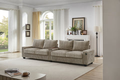 Modern 4-Seater Corduroy Sofa Couch with USB Ports, Hidden Storage