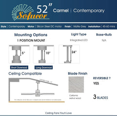52 Inch Ceiling Fan with Lights, Low Profile Flush Mount Mordern Wood