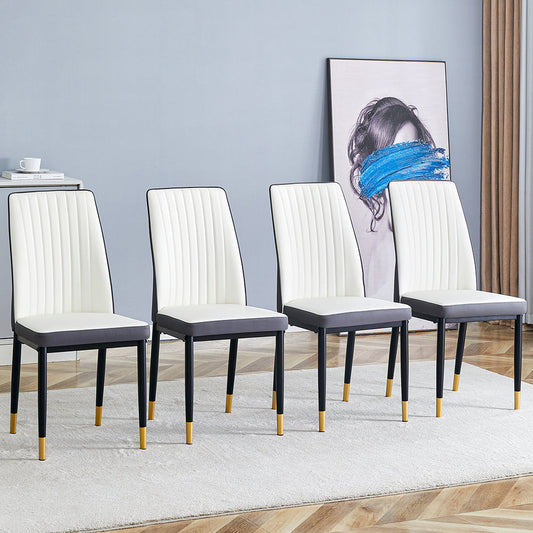 4 Dining Chair Set, White + Grey Dining Chair Set, High Back Seat in