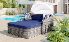 79.9" Outdoor Sunbed with Adjustable Canopy, Daybed With Pillows,