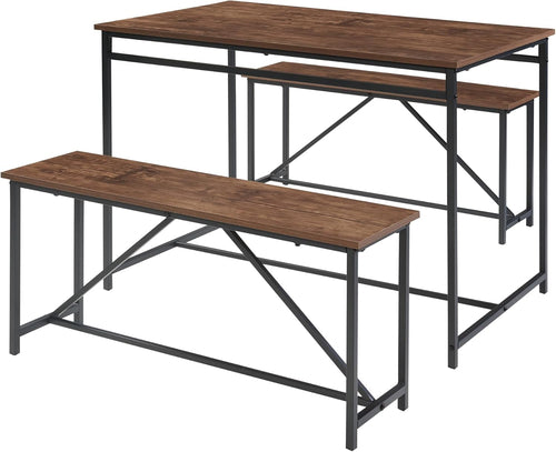 3 Piece Dining Room Table Set 43 Inch Kitchen Table with Two Benches