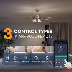 42 Inch Ceiling Fans with Lights and Remote/App Control, Modern Nickel