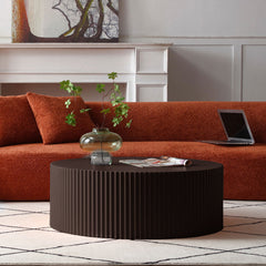 Artisanal Round MDF Coffee Table with Handcrafted Relief and Stunning