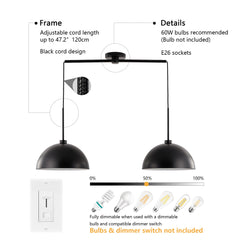 Industrial Modern Black Double Pendant Light – Adjustable Ceiling