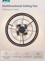 20 Inch Fandelier Caged Ceiling Fan with Light, Bladeless Ceiling Fan