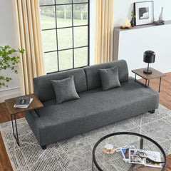 Linen Fabric 3 Seat Sofa with Two End Tables and Two Pillows,