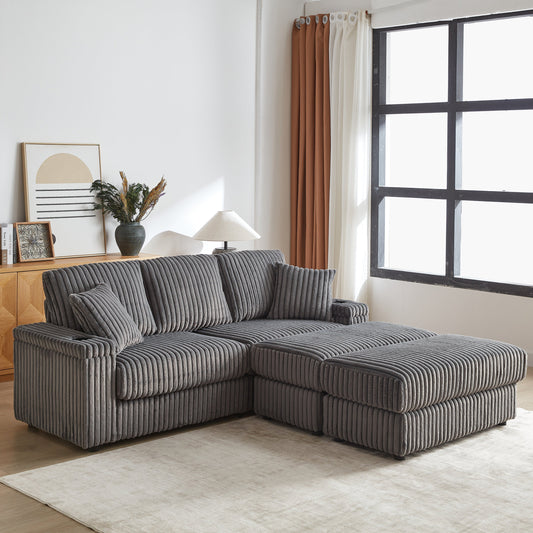 84Inch Corduroy 3-seater sofa With 3 back pillows ,2 toss pillows , a