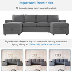 Modern Convertible Sectional Sofa with Storage Chaise Lounges and USB