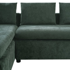 Elegant Chenille L-Shaped Sofa with Wooden Storage Compartment, Green,