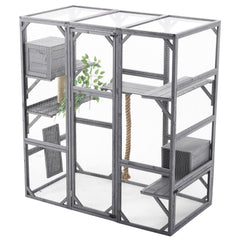 Outdoor DIY Cat House Catio with Double Enter Doors, Platforms, and