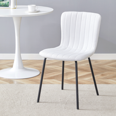 Luxury Minimalist Dining Chairs Set of 4 with Black Metal Legs, White