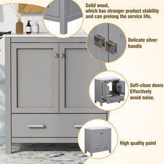 30  Gray Bathroom Vanity With Single Sink, Combo Cabinet Undermount
