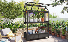 Garden Wood Portable Cold Frame with Movable Wheels Mini Greenhouse