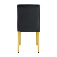 Modern Dining Chairs Set of 2 with Black PU Leather and Golden Metal