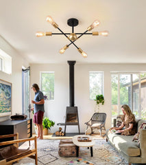 Modern Semi Flush Mount Ceiling Light Fixture Black and Gold Close to