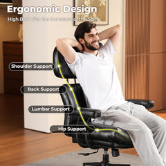 Ergonomic Home Office Chair, Mid-Century Modern Leather Chair with