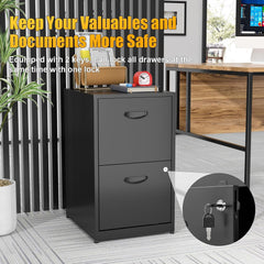 2 Drawer File Cabinet, Metal File Cabinets with Lock, 18"D Black
