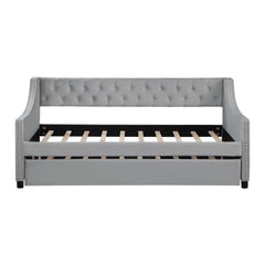 Twin Size Upholstered Daybed with Trundle,Sturdy Wood Bedframe w/