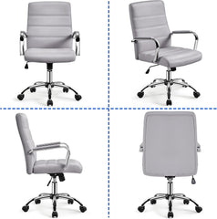 Mid-Back Office Chair with Arms Swivel PU Leather Height Adjustable