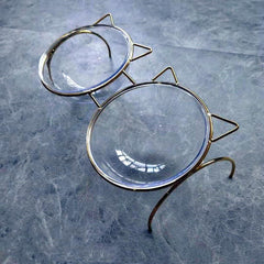 Sparkling Glass Cat Bowl With Elevated Metal Rack - Stylish And