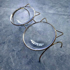 Sparkling Glass Cat Bowl With Elevated Metal Rack - Stylish And