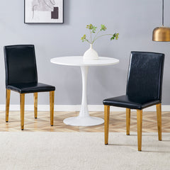 Modern Dining Chairs Set of 2 with Black PU Leather and Golden Metal