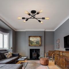 Black Modern Sputnik Chandelier Ceiling Light Fixtures,6-Lights