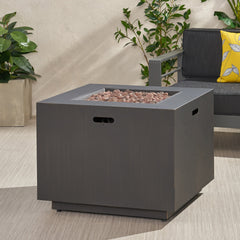 Outdoor Iron Square Propane Fire Pit with Tank Space, Brushed Brown