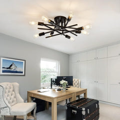 8-Lights Semi Flush Mount Ceiling Light Fixture，Modern Black Vintage