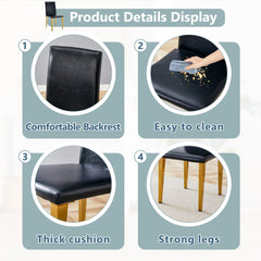 Modern Dining Chairs Set of 2 with Black PU Leather and Golden Metal