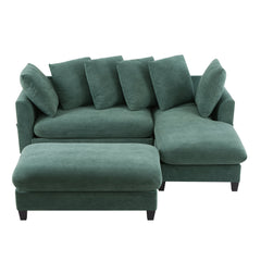Upholstered Sectional Sofa with Movable Ottoman and Storage in Green