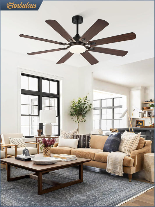 62 Inch Ceiling Fans with Lights, Black Modern Ceiling Fan with