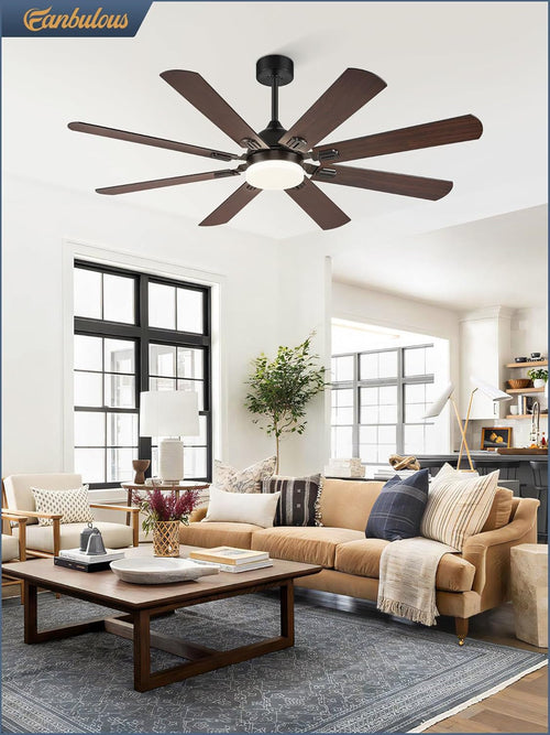 62 Inch Ceiling Fans with Lights, Black Modern Ceiling Fan with