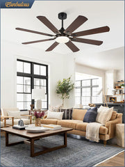 62 Inch Ceiling Fans with Lights, Black Modern Ceiling Fan with
