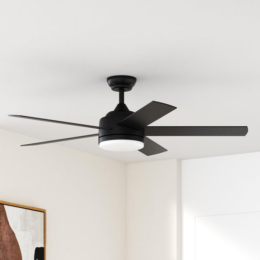 52 Inch Black Ceiling Fan with Lights and Remote Control,Dimmable 3