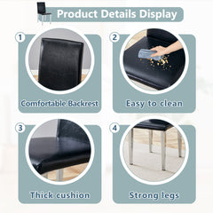 Simple and Versatile Black PU Dining Chairs with Silver Metal Legs,