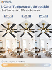 72 Inch Black and Gold Ceiling Fans with Lights and Remote,