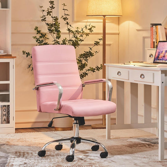 Mid-Back Office Chair with Arms 360� Swivel PU Leather Height
