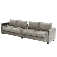 Modern 4-Seater Corduroy Sofa Couch with USB Ports, Hidden Storage