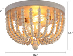 Boho Chandelier Wood Beaded Flush Mount Ceiling Light Fixtures for