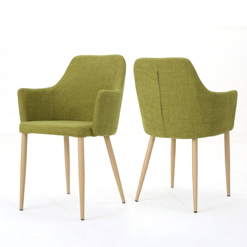 Classic Twist Dining Chair Set with Contoured Support in Green Fabric