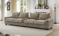 Modern 4-Seater Corduroy Sofa Couch with USB Ports, Hidden Storage