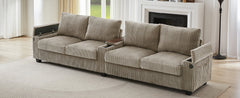 Modern 4-Seater Corduroy Sofa Couch with USB Ports, Hidden Storage